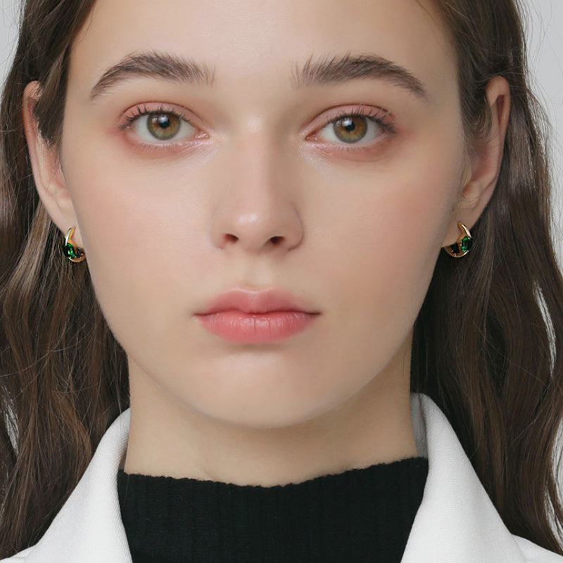 Boucles d'oreilles créoles en or 18 carats et cristal vert Petites boucles d'oreilles créoles en or avec épingle en argent