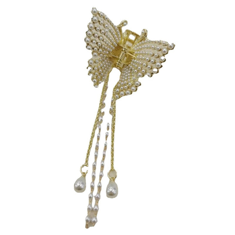 Butterfly Claw Clips | Gold Claw Clip | Hair Claw Clips with Pearl Dangling