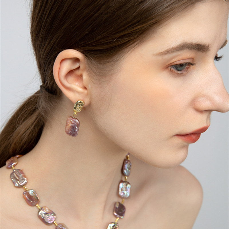 Purple Large Real Baroque Pearl Jewelry Set | Baroque Pearl Necklace | Baroque Pearl Earrrings | Baroque Pearl Bracelet (10-13mm)