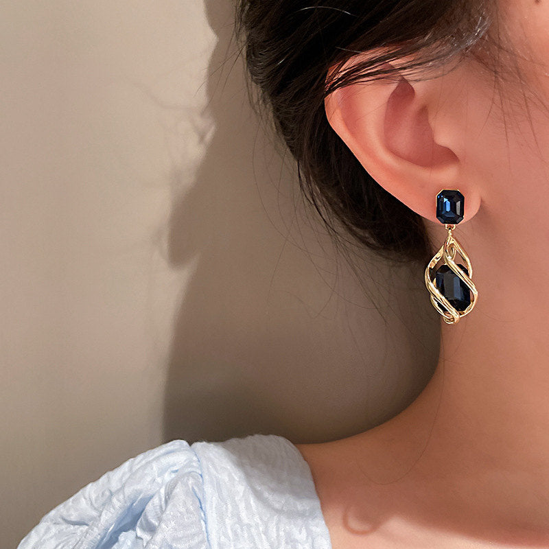 Artificial Sapphire Earrings | Blue Crystal Earrings with Sterling Silver Pins