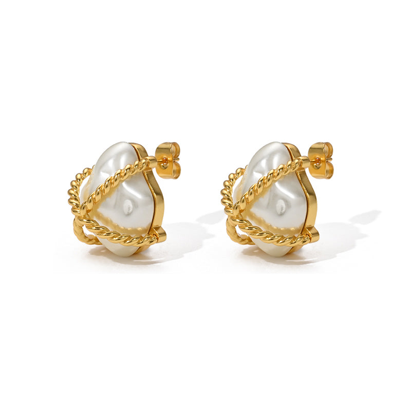 Baroque Pearl Earrings | Natural Resin Baroque Pearl Studs in 18K Gold Plated