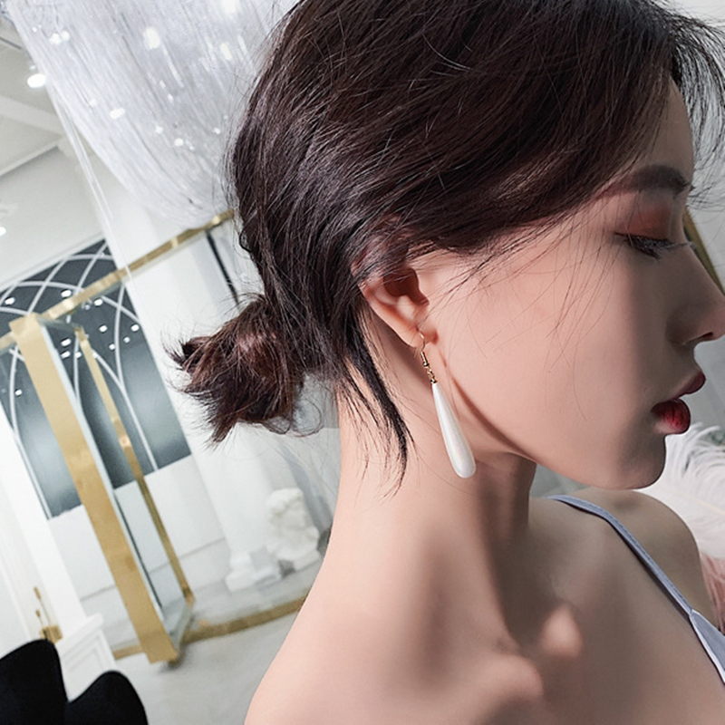 Teardrop Pearl Earrings | Long Pearl Drop Earrings with Shepherd Hook