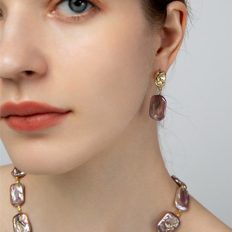 Purple Large Real Baroque Pearl Jewelry Set | Baroque Pearl Necklace | Baroque Pearl Earrrings | Baroque Pearl Bracelet (10-13mm)