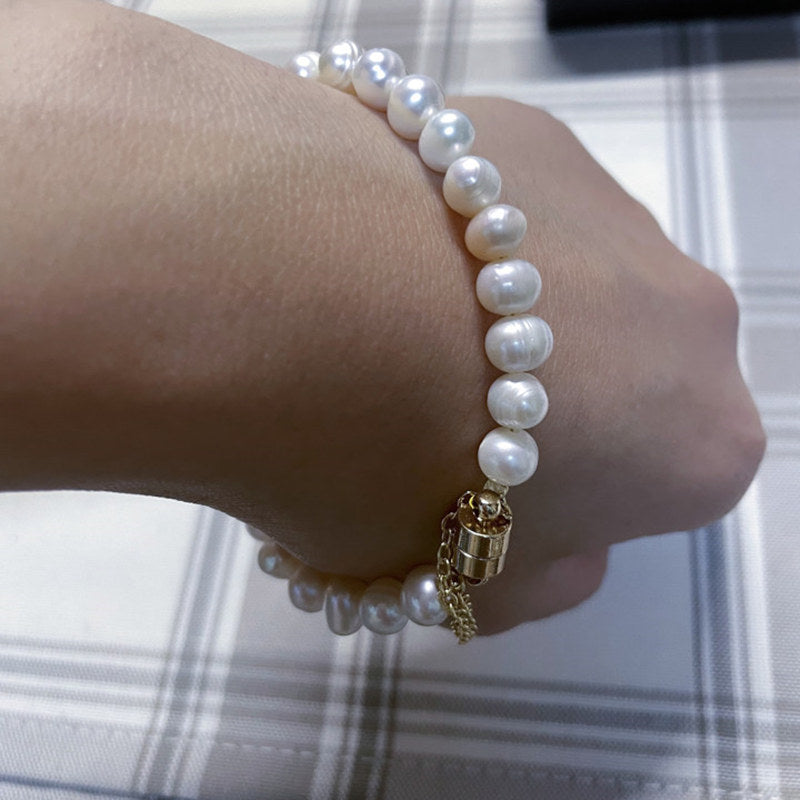 Magnetic Freshwater Pearl Bracelet | AAA Real White Pearl Bracelet (7-8.5 Inches)