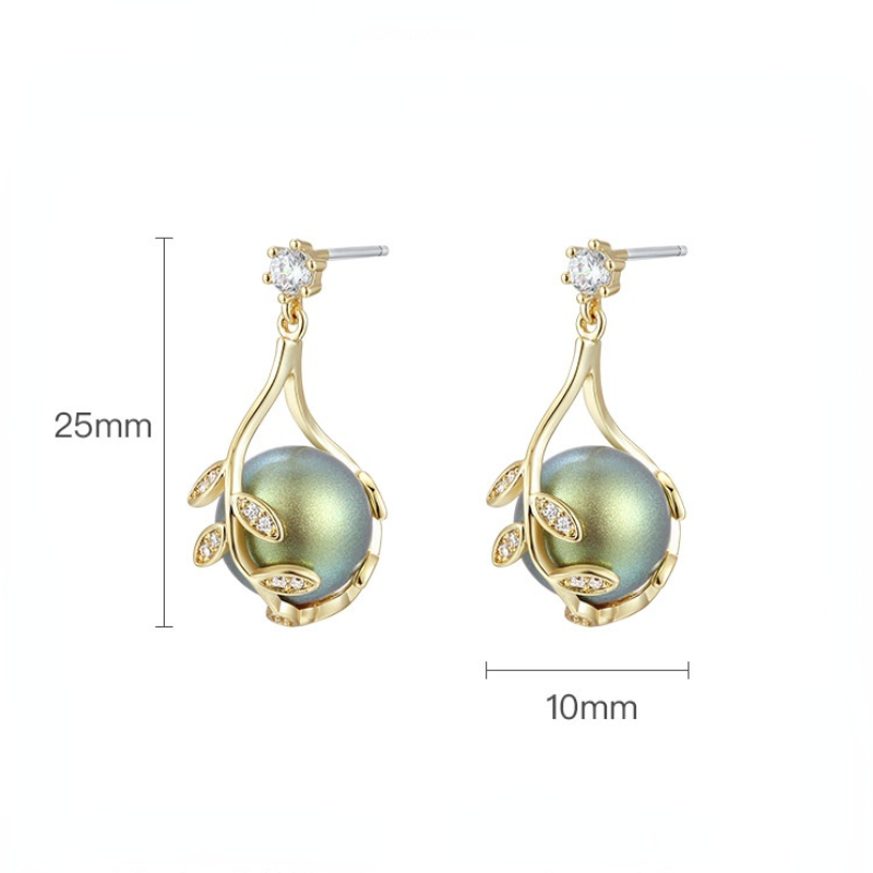 Pendientes colgantes de perlas estilo hoja para mujer, clip de pendiente o pendiente