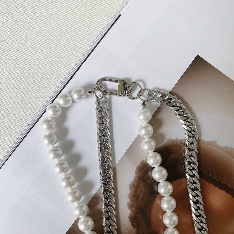Double Layers Mens Pearl Necklace | Splicing Pearl Necklace Men Chain | Pearl Chains Mens