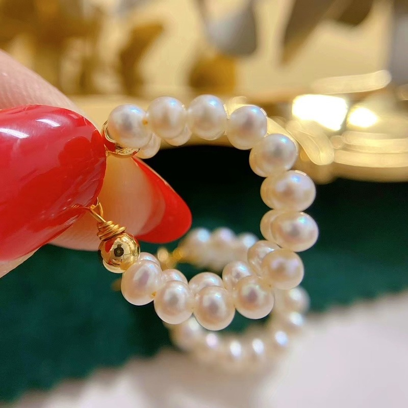 Handmade Double Hoop Pearl Earrings AAA Freshwater Cultured Pearl Hoop Earrings in 14K Gold Over Sterling Silver(4-5mm)