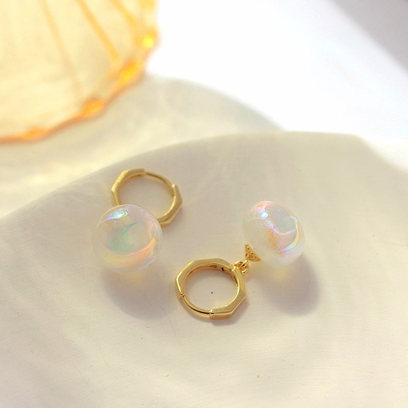 Moonstone Drop Earrings Opal Earrings with 14K Gold Plated Hexagon Clasp