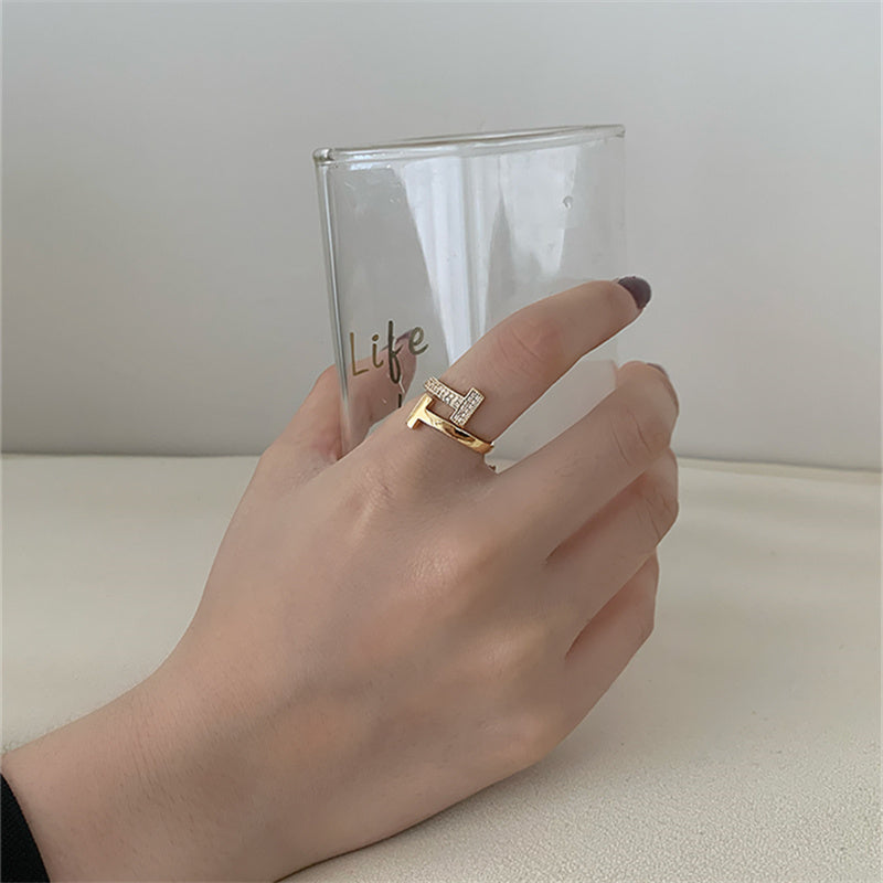 T Shape Adjustable Rings | Open Diamond Ring | Gold Diamond Ring in 14K Gold Plated