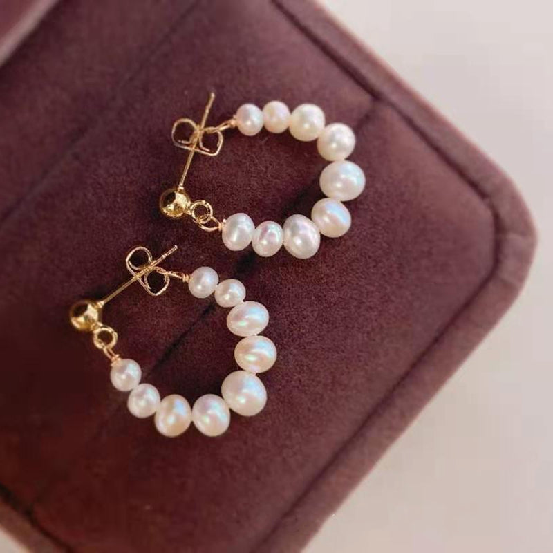 AAA Freshwater Pearl Hoop Earrings in 14K Gold Over Sterling Silver Clasp