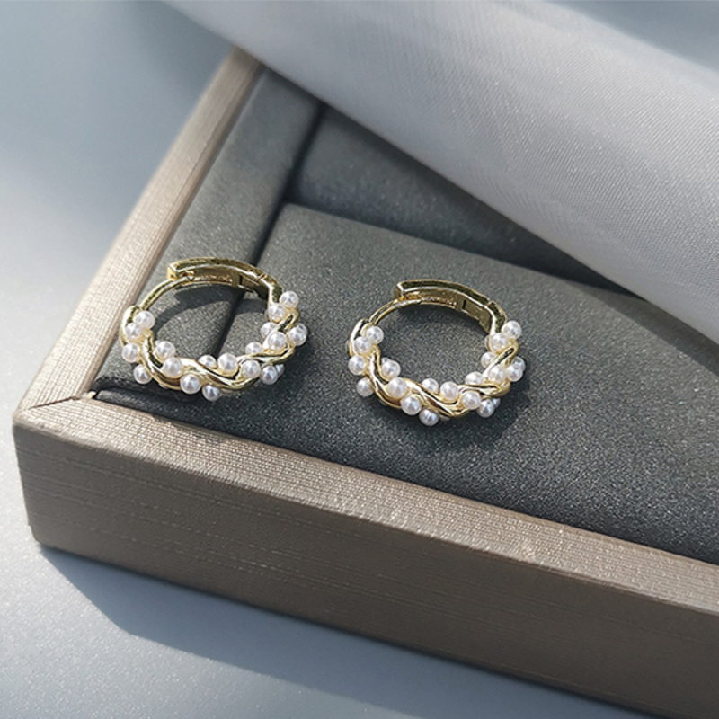 Pendientes de aro de perlas retorcidas | Pendientes de aro de perlas con alfileres de plata de ley para mujer