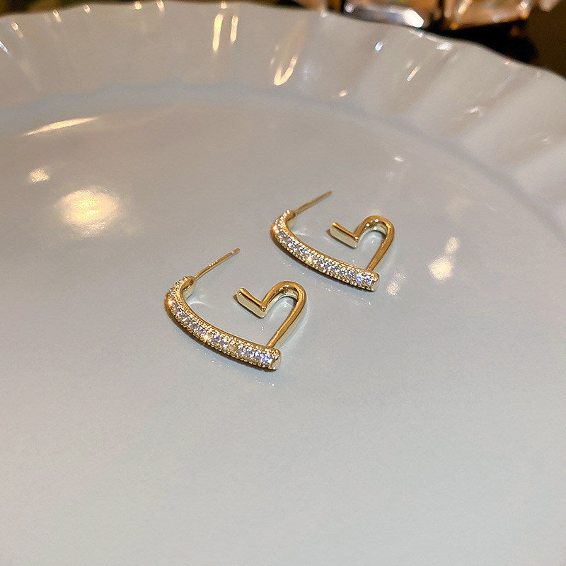 Heart Hoop Earrings | Gold Diamond Heart Hoop Earrings with Sterling Silver Pin