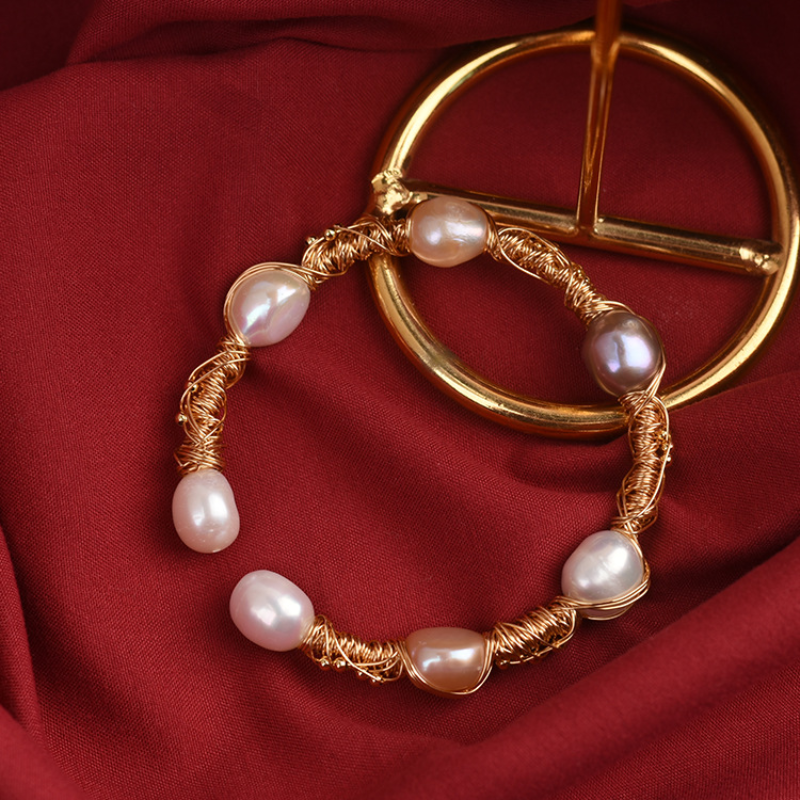Cultured Freshwater Pearl Bangle Bracelet in 14k Gold Over Sterling Silver 7