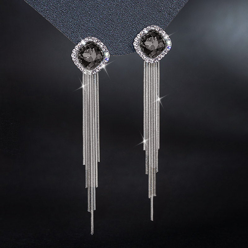 Pendientes colgantes de plata | Pendientes de clip para mujer | Pendientes de Circonitas con Borla de Metal