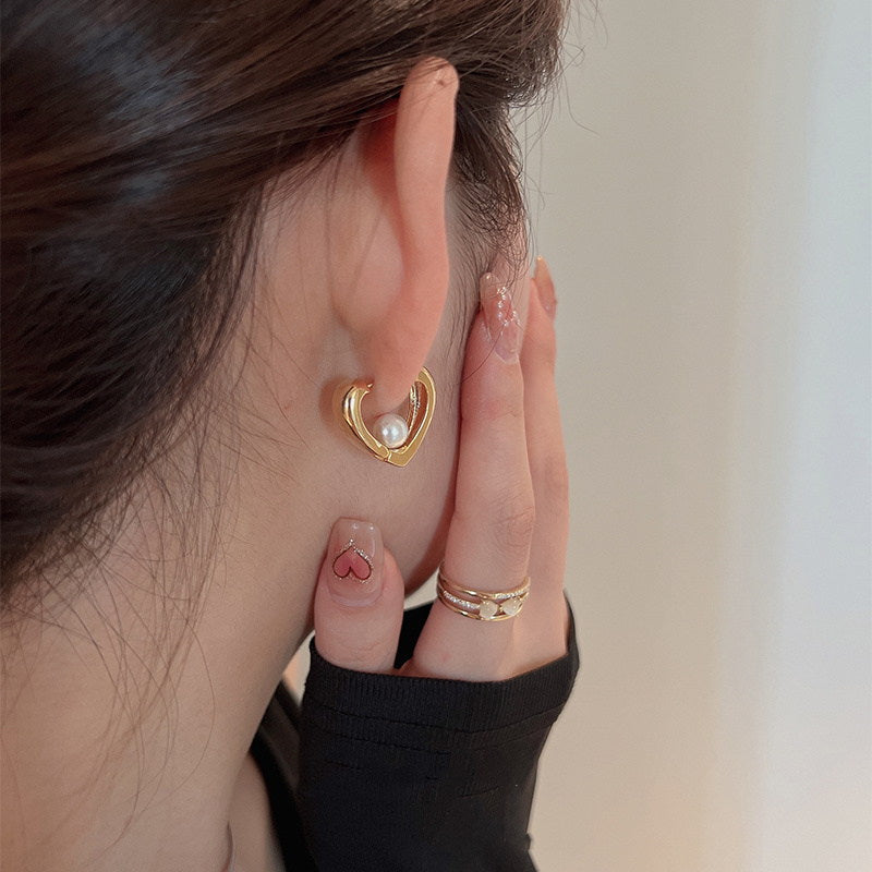 Boucles d'oreilles créoles en forme de cœur | Boucles d'oreilles pendantes en perles | Boucles d'oreilles créoles épaisses en or et argent