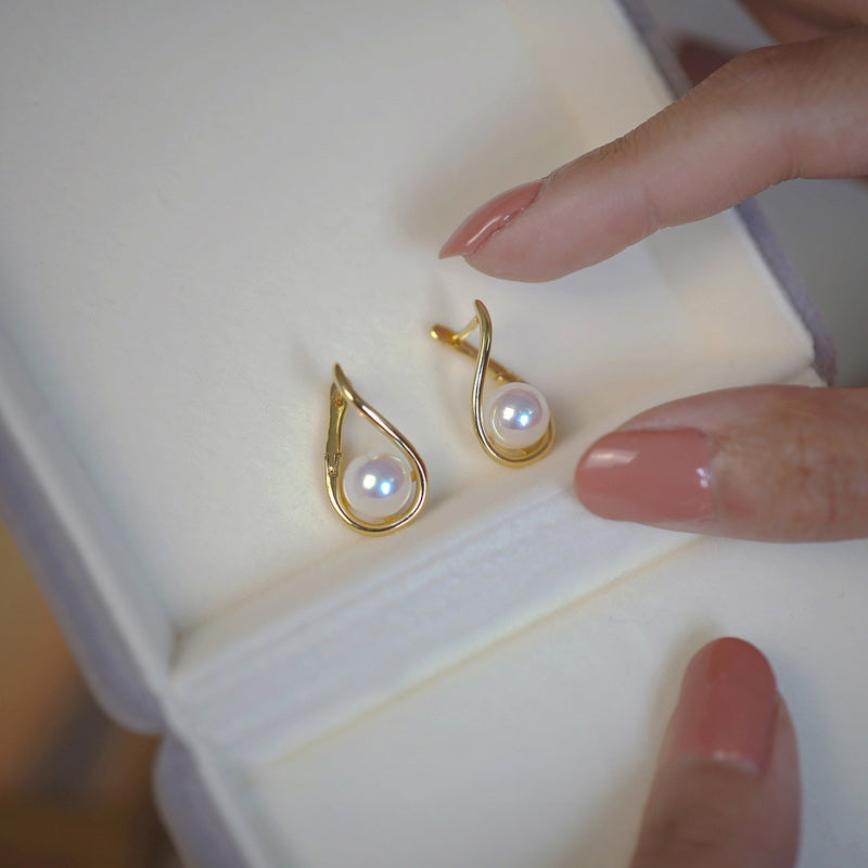 Twisted Freshwater Pearl Earrings | 8-9mm Real Pearl Drop Earrings with Sterling Silver Pin