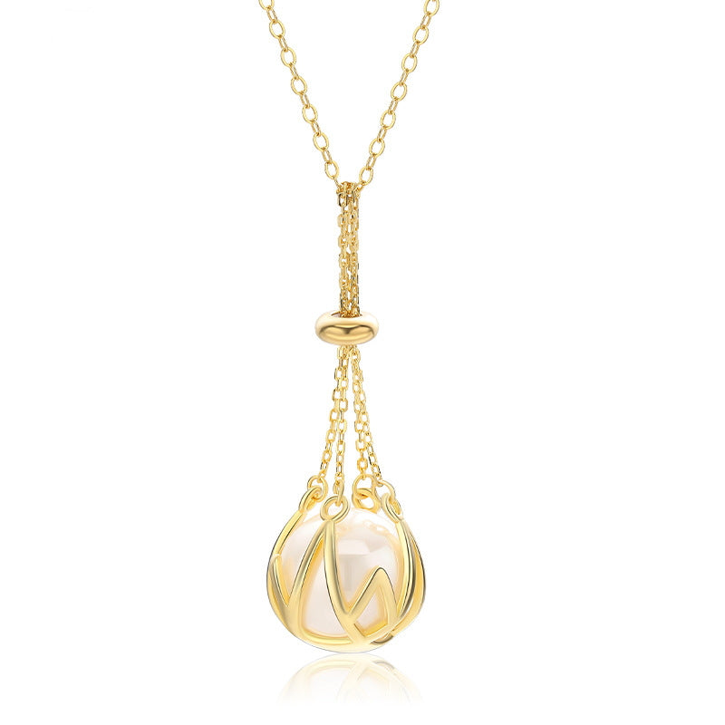 Pendentif cage à perles | Collier pendentif perle | Pendentif perle en argent sterling (12 mm)