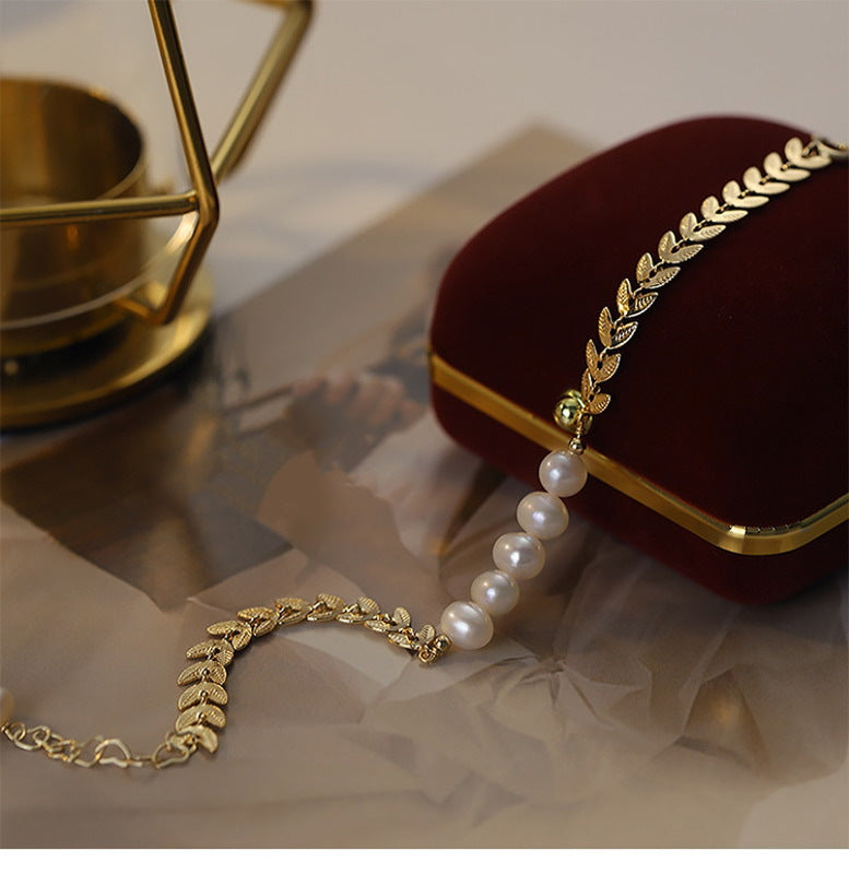 Real Pearl Bracelet Gold Wheat Ear | Freshwater Pearl Bracelet | Designed Pearl Bracelet for Women