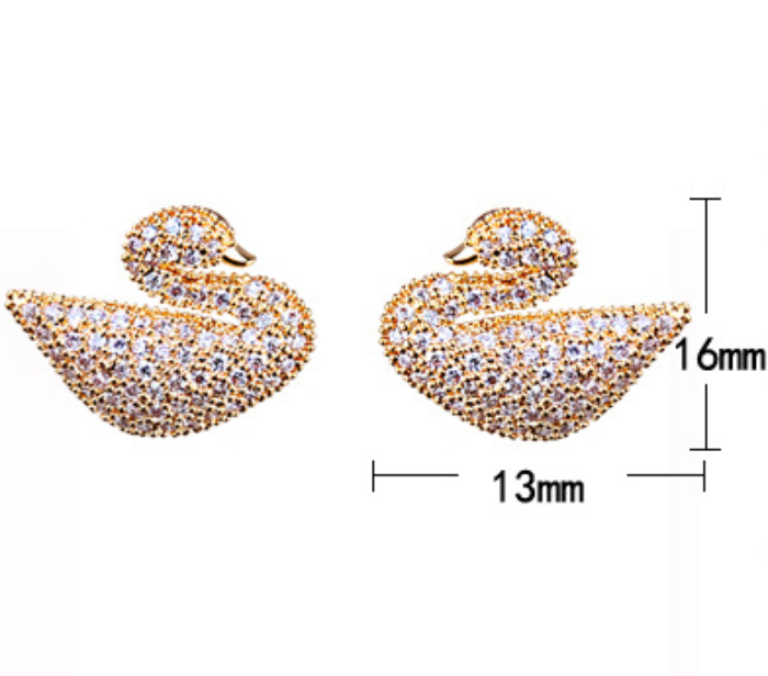 Crystal Swan Earrings Gold and Silver Swan Studs in S925 Silver Pin