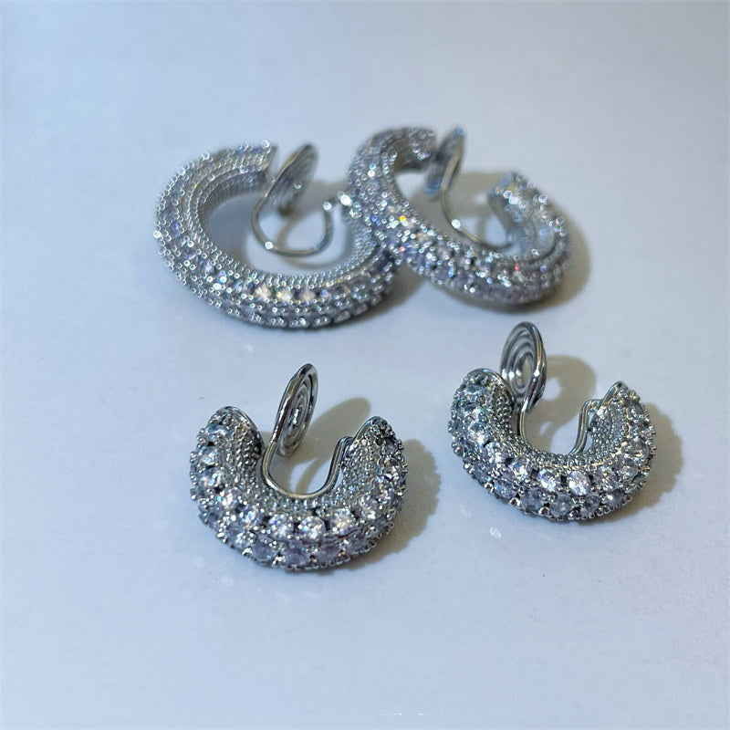 Pendientes de clip de diamantes | Pendientes de aro con clip | Pendientes sin perforar de cristal para mujer