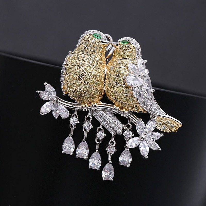 Love Bird Zirconia Diamond Colors Brooch pin hugetomato