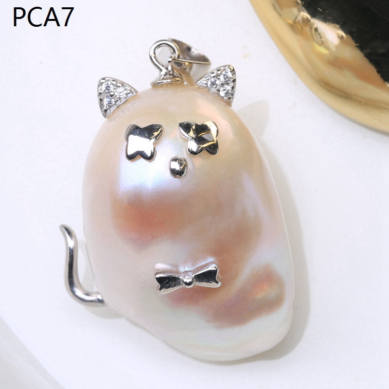 Collar con colgante de perlas barrocas grandes estilo animal en oro de 14 k sobre plata de ley (16-18 mm)