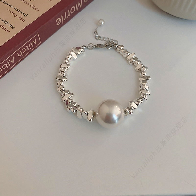 Irregular Pearl Necklace and Bracelet Set | Pearl and Chain Necklace | Silver and Pearl Bracelet
