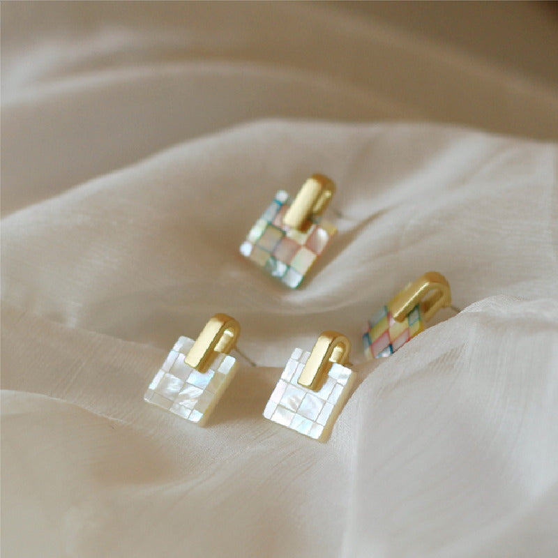 Boucles d'oreilles à tige en or Boucles d'oreilles en nacre en argent sterling