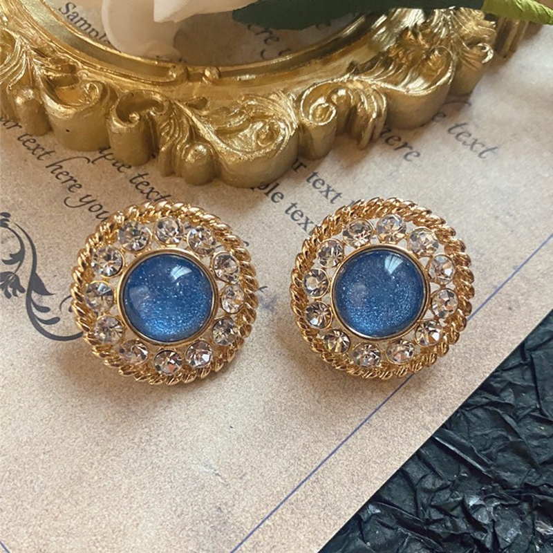 Vintage Style Stud Earrings | Blue Moonstone Stud Earrings Silver Pin