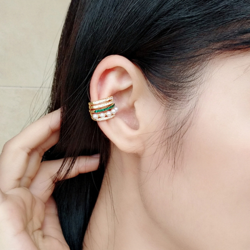 Clips para las orejas de perlas redondas retro, oro de 14 quilates sobre plata de ley (3 mm)