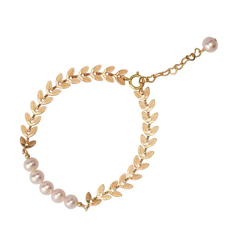 Real Pearl Bracelet Gold Wheat Ear | Freshwater Pearl Bracelet | Designed Pearl Bracelet for Women