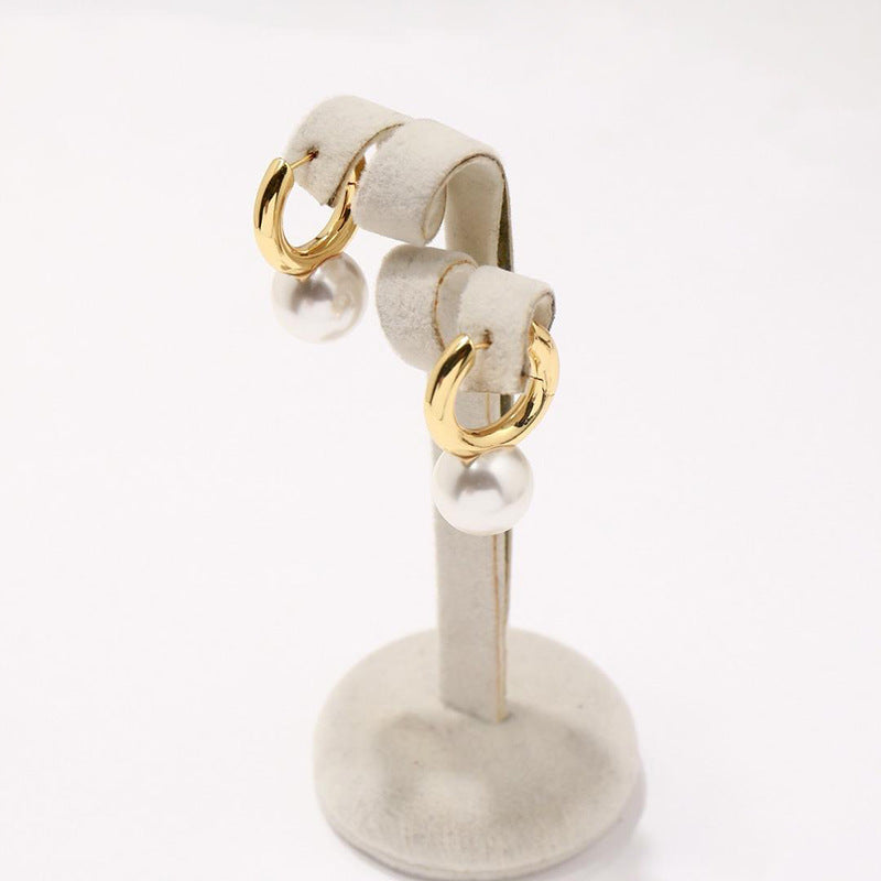 Royal Elegant Pearl Drop Earrings | Pearl Huggie Earrings with Big Pearls (15mm)