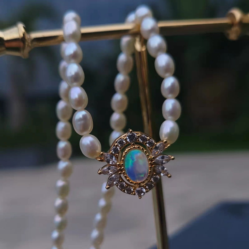 Opal Pearl Choker Necklace | Freshwater Pearl Necklace | Baroque Pearl Necklace