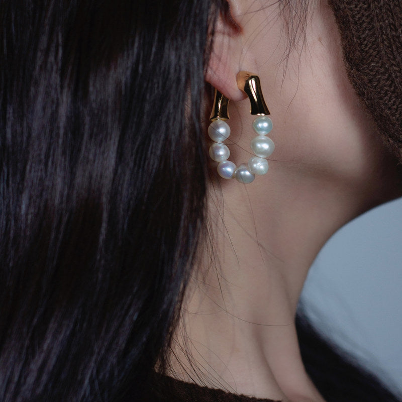 Pearl Hoop Earrings | Freshwater Pearl Earrings | Real Pearl Earrings (3-4mm)