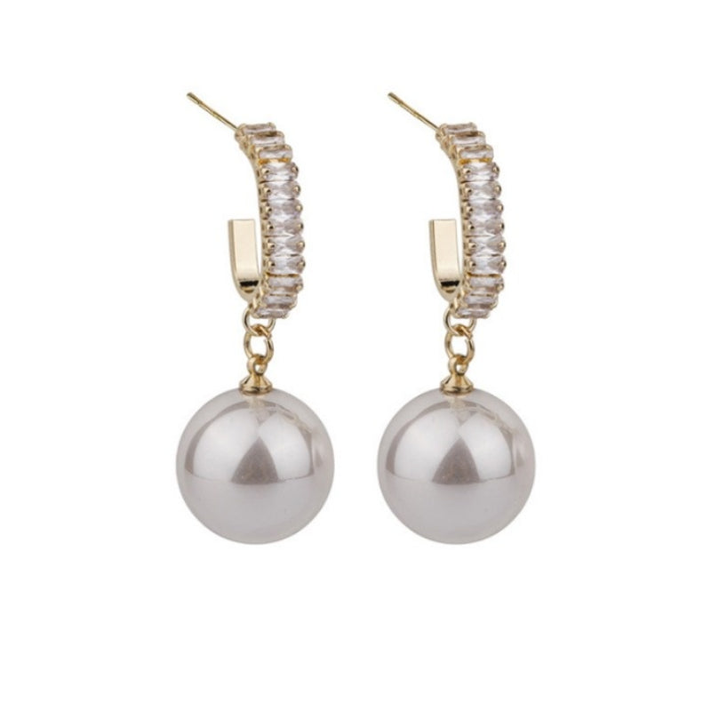 Round Shell Pearl and Diamond Drop Earrings in 14K Gold Over Sterling Silver(10mm)