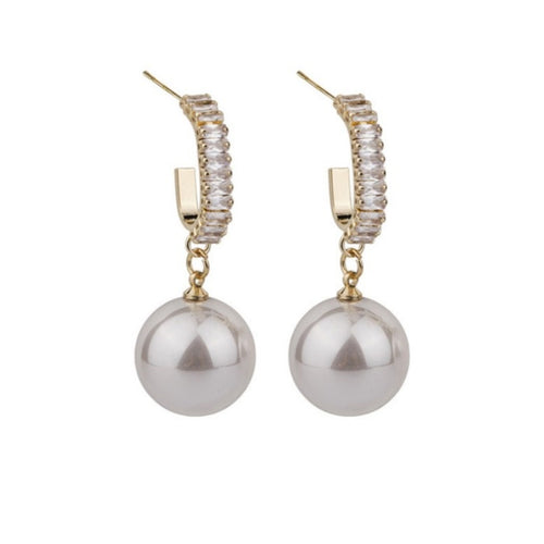  Round Shell Pearl and Diamond Drop Earrings in 14K Gold Over Sterling Silver（10mm） 