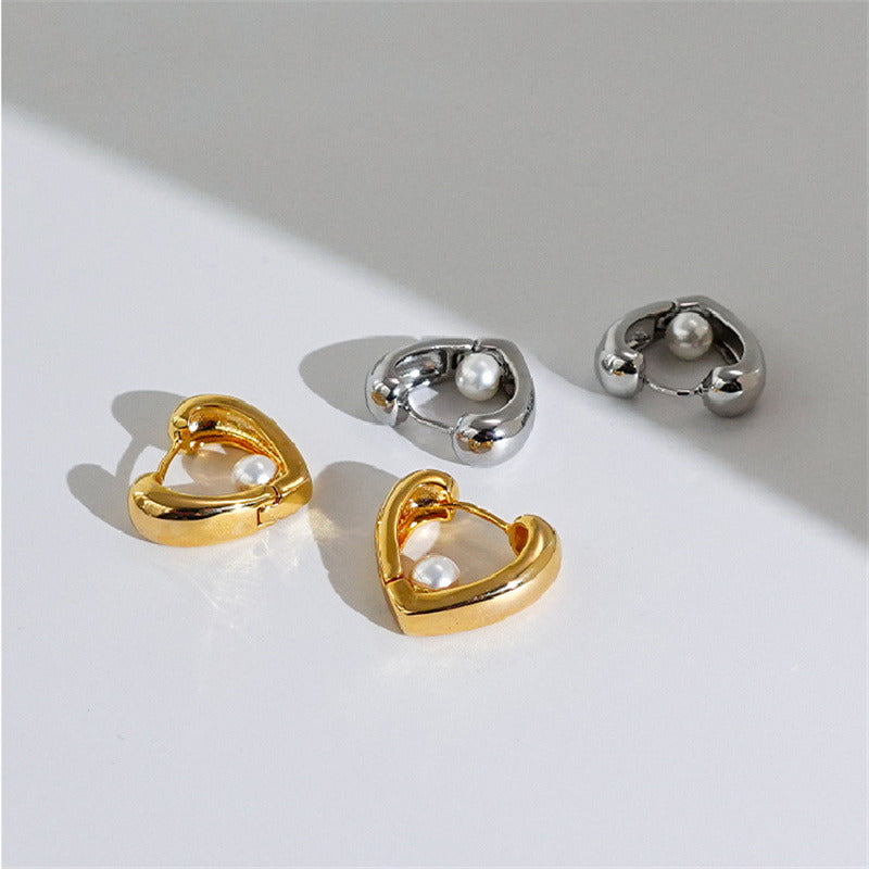 Boucles d'oreilles créoles en forme de cœur | Boucles d'oreilles pendantes en perles | Boucles d'oreilles créoles épaisses en or et argent