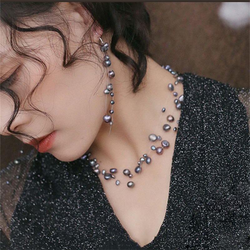 Multilayer Baroque Pearl Necklace | Colorful Freshwater Pearl Necklace | Invisible Real Pearl Necklace