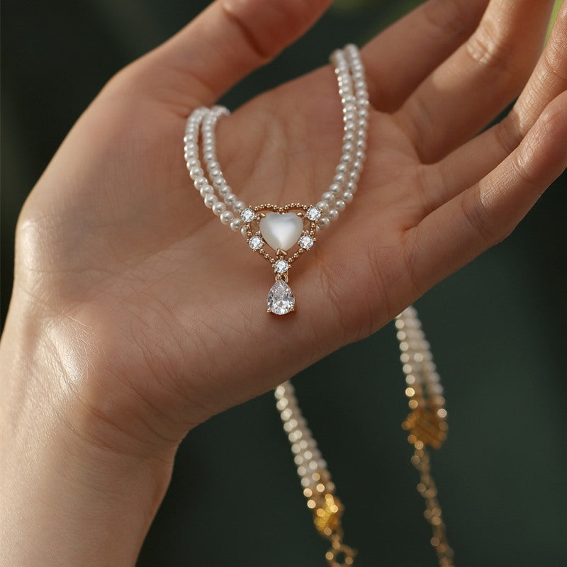 Multi Strand Pearl Necklace | Pearl Choker Necklace | Pearl Choker with Detachable Pendant