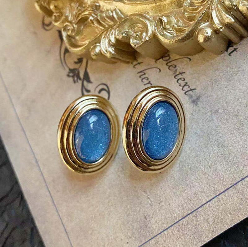 Vintage Style Stud Earrings | Blue Moonstone Stud Earrings Silver Pin