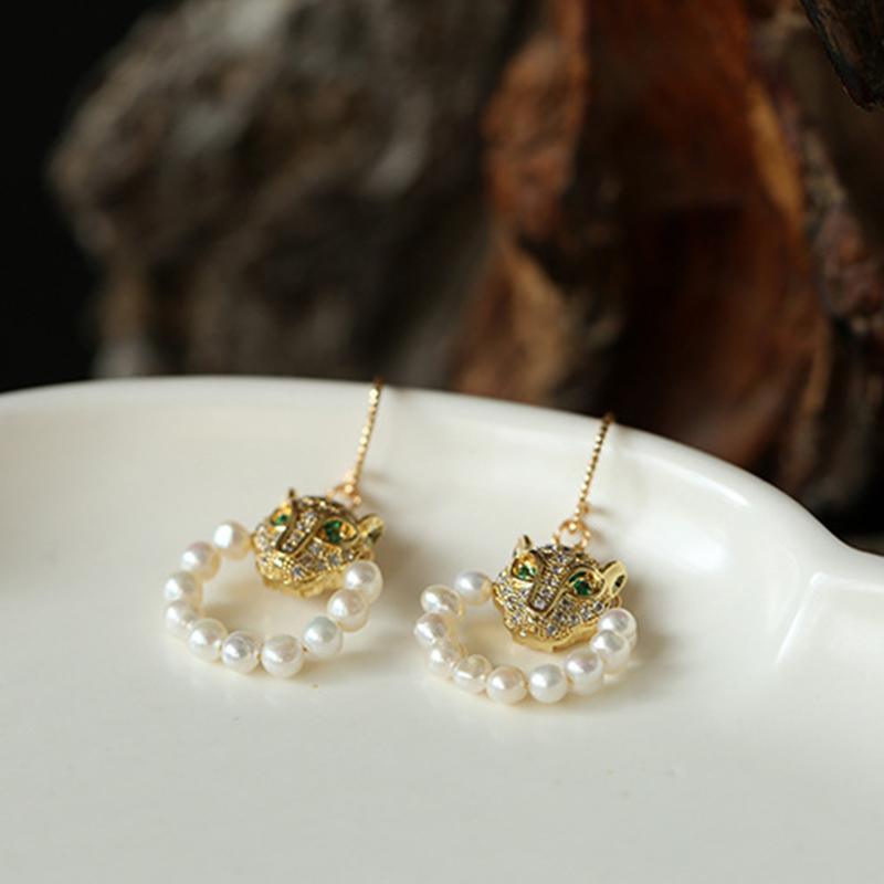 Leopard Series Freshwater Pearl Set Pendant, Bracelet, Ring and Earrings Set 14K Gold Over Sterling Silver