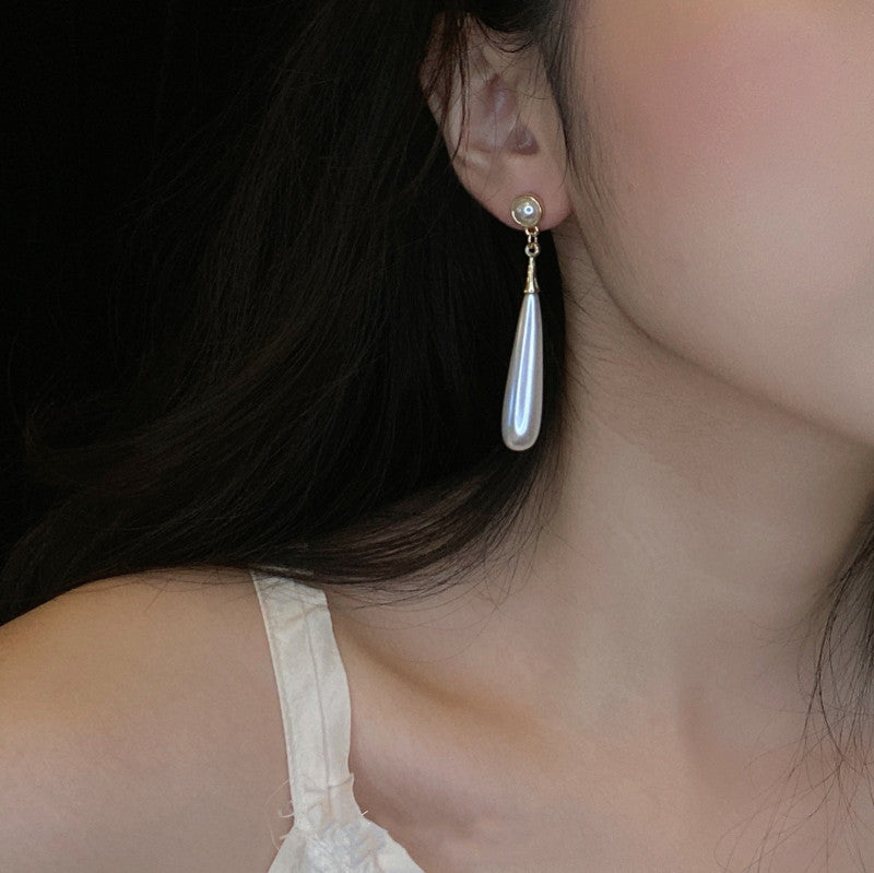 Long Teardrop Pearl Earrings | Pearl Drop Earrings | Pearl Dangle Earrings with Sterling Silver Pins