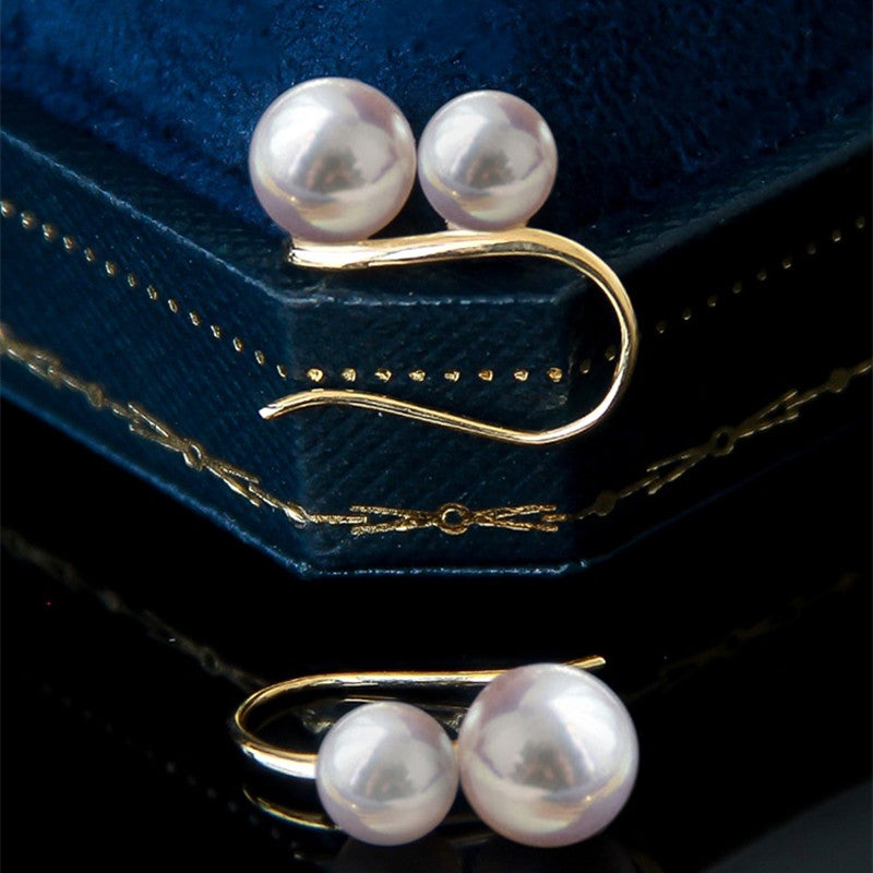 Pendientes de doble perla | Pendientes chapados en oro de 18 quilates | Pendientes de Perlas con Gancho de Plata S925