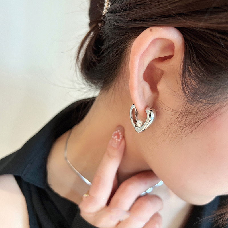 Boucles d'oreilles créoles en forme de cœur | Boucles d'oreilles pendantes en perles | Boucles d'oreilles créoles épaisses en or et argent