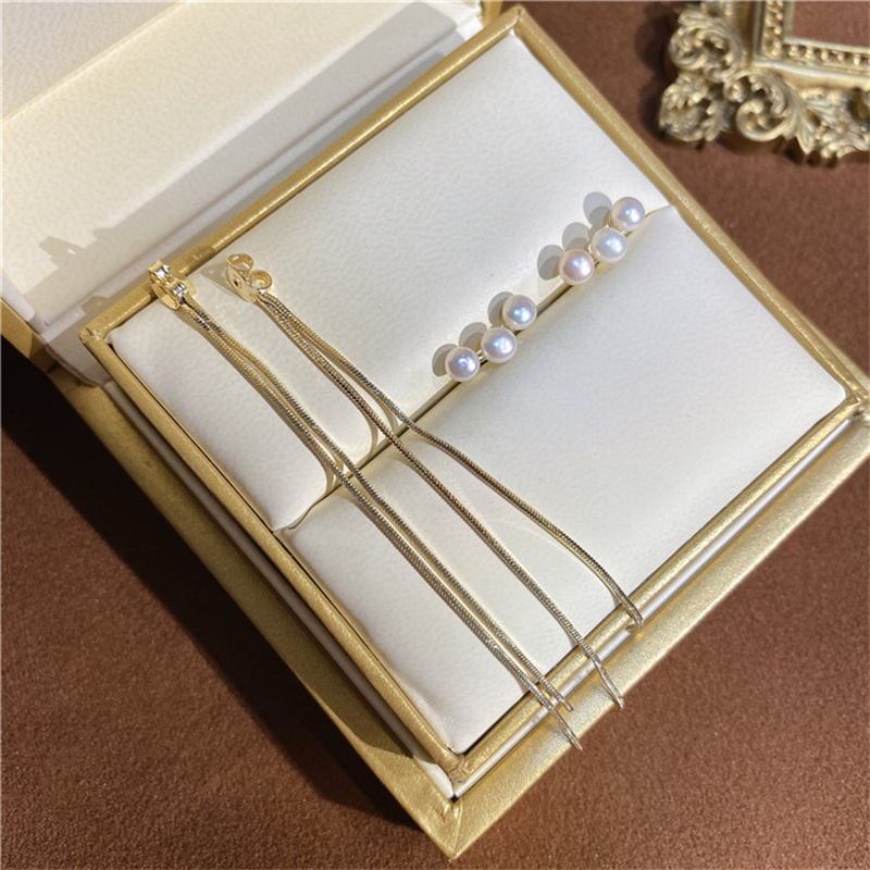 Gold Tassel Jacket Freshwater Pearl Earrings | Pearl Jacket Earrings | Real Pearl Earrings with Sterling Silver Pins