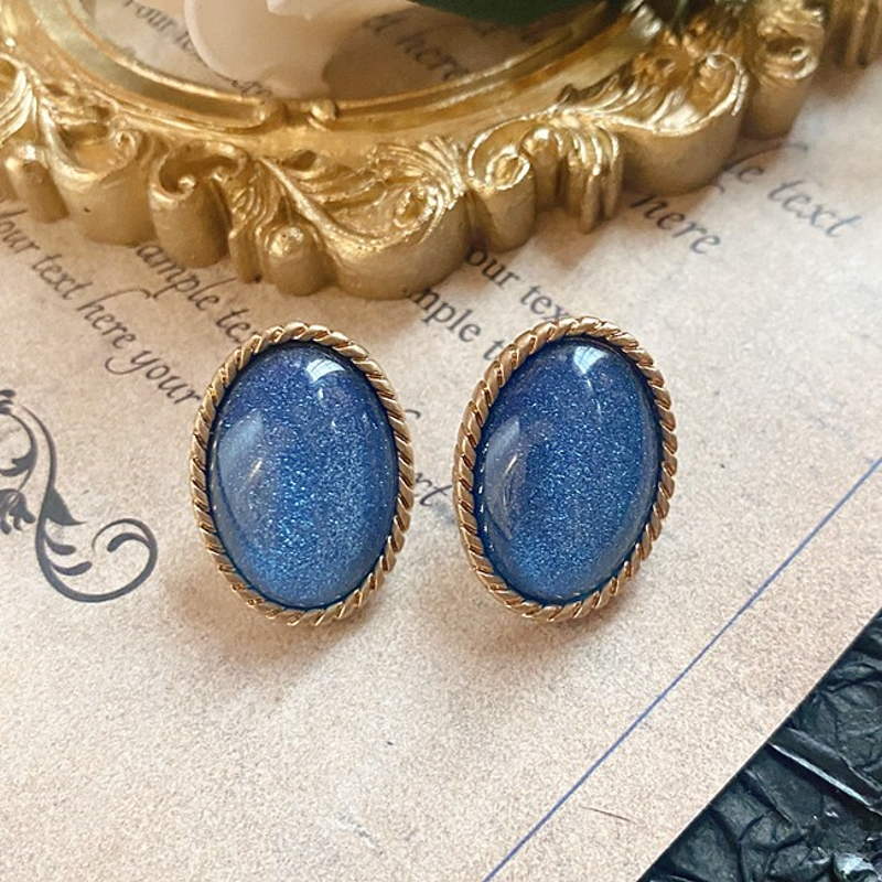 Vintage Style Stud Earrings | Blue Moonstone Stud Earrings Silver Pin
