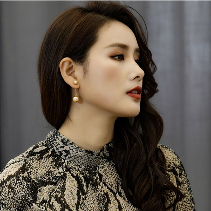 Round Pearl Drop Earring Jackets Dangle Earrings for Women  in 14K Gold Over Sterling Silver