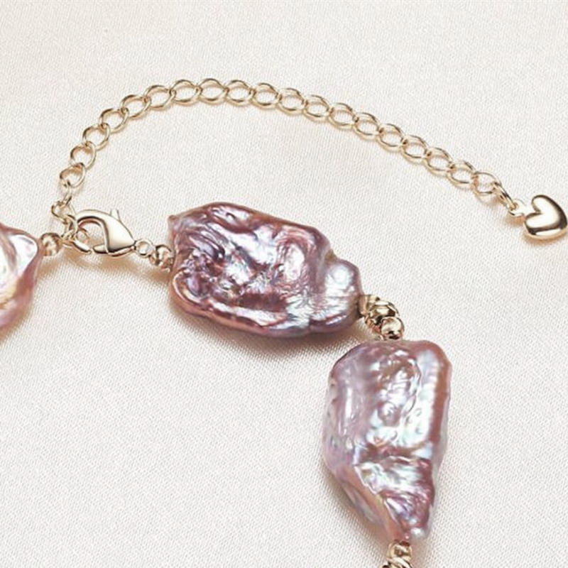 Purple Large Real Baroque Pearl Jewelry Set | Baroque Pearl Necklace | Baroque Pearl Earrrings | Baroque Pearl Bracelet (10-13mm)