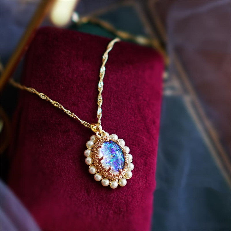 Glitter Gemstone and Pearl Pendant Necklace | Gold Pendant Necklace | Gold Pendant Necklace in 14k Gold Plated