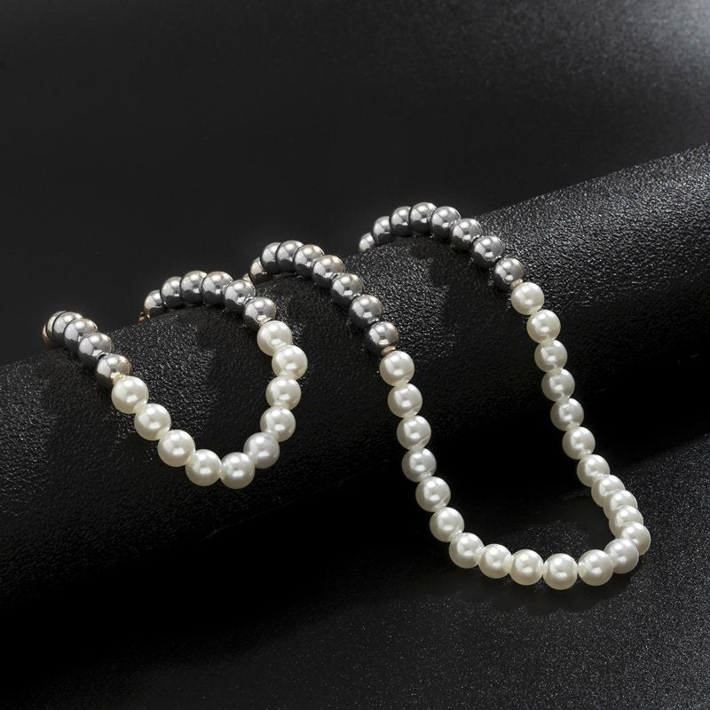 Mens Pearl Jewelry Set | Faux Mens Pearl Choker Necklace | Mens Pearl Bracelet